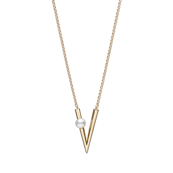 V Code Akoya Cultured Pearl Pendant Necklace - 1